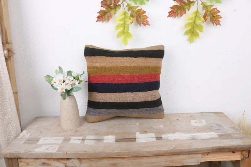 Customized Cushion Case, 12x12 Blue Pillow, Pillow Cover, Vintage Kilim Pillow, Kilim Pillow Cover, Shabby Chic Pillow Sham, Boho Pillow - 1