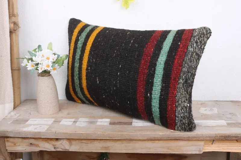 Home Decor Pillow, 12x20 Brown Pillow Sham, Pillow Sham, Boho Pillow Sham Cover, Floor Cushion Case, Comfy Throw Cushion, Ethnical Kilim Rug Pillow - 4