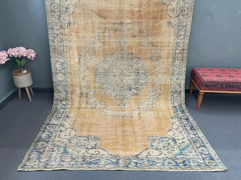 5,9x9,6 ft Teppich, türkischer Vintage großer Teppich, brauner Oushak-Wollteppich - 1