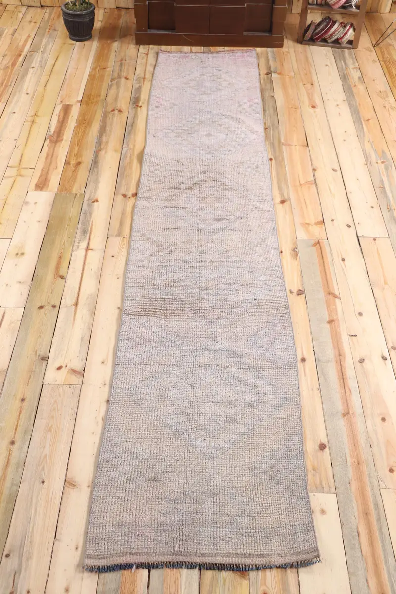 Vintage 2.3x11.1 ft Halı, Herki Türk Halısı, Gri Paisley Halı Yün - 1