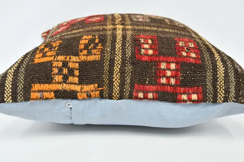 Turkish Kilim Pillow, Turkish Corner Cushion, Pillow Cover, 20x20 Brown Pillow Sham, Kilim Pillow, Sofa Bolster Pillow Cover, Vintage Pillow - 6