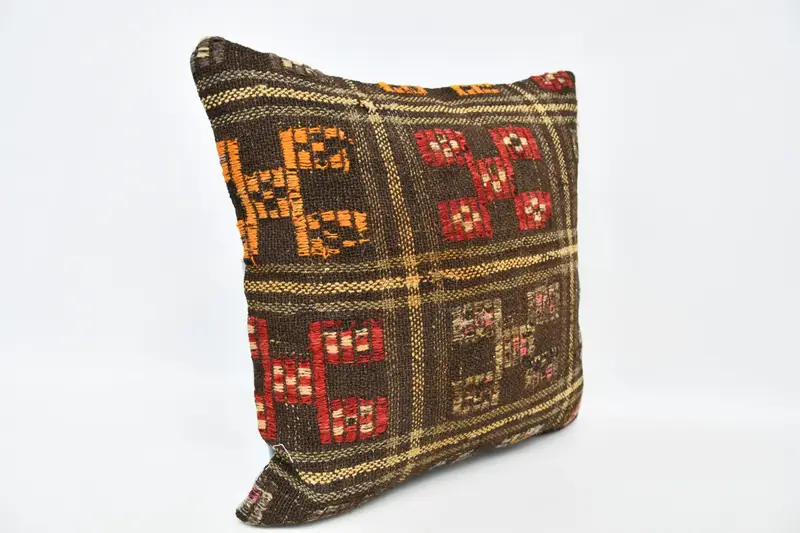 Turkish Kilim Pillow, Turkish Corner Cushion, Pillow Cover, 20x20 Brown Pillow Sham, Kilim Pillow, Sofa Bolster Pillow Cover, Vintage Pillow - 3