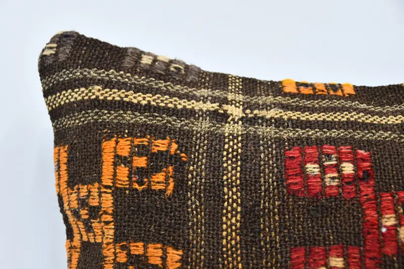 Turkish Kilim Pillow, Turkish Corner Cushion, Pillow Cover, 20x20 Brown Pillow Sham, Kilim Pillow, Sofa Bolster Pillow Cover, Vintage Pillow - 2