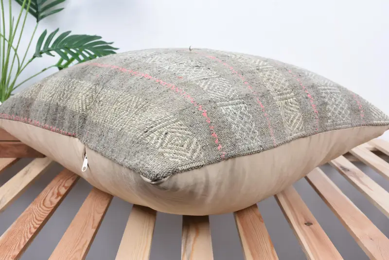 Ethnic Throw Cushion, Luxury Cushion Case, Cushion Case, Pillow for Couch, 24x24 Gray Cushion Cover, Kilim Cushion Sham, Throw Kilim Pillow - 6