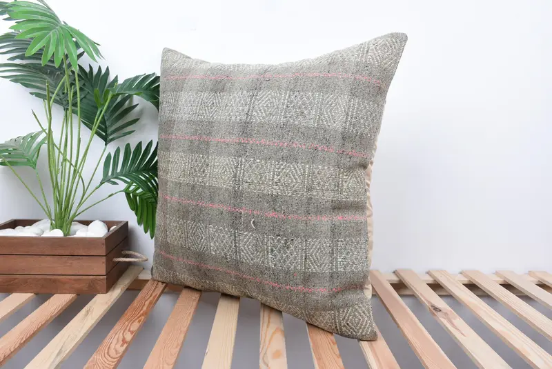 Ethnic Throw Cushion, Luxury Cushion Case, Cushion Case, Pillow for Couch, 24x24 Gray Cushion Cover, Kilim Cushion Sham, Throw Kilim Pillow - 5
