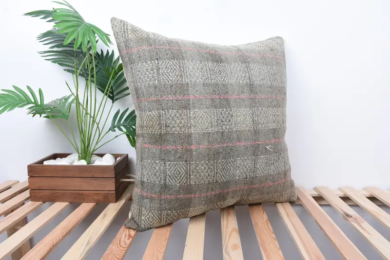 Ethnic Throw Cushion, Luxury Cushion Case, Cushion Case, Pillow for Couch, 24x24 Gray Cushion Cover, Kilim Cushion Sham, Throw Kilim Pillow - 4