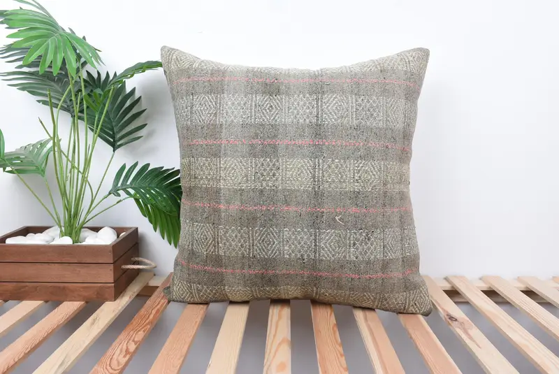 Ethnic Throw Cushion, Luxury Cushion Case, Cushion Case, Pillow for Couch, 24x24 Gray Cushion Cover, Kilim Cushion Sham, Throw Kilim Pillow - 1