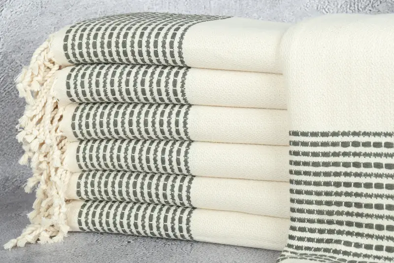 Turkish Bath Towel Personalized Khaki Green Striped, 36x69 Inches