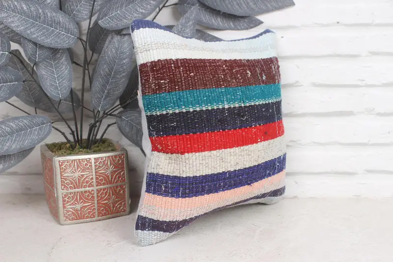 12x12 Blue Pillow, Handmade Kilim Cushion, Vintage Pillow, Home Decor Pillow, Cushion Cover, Christmas Cushion Cover - 4