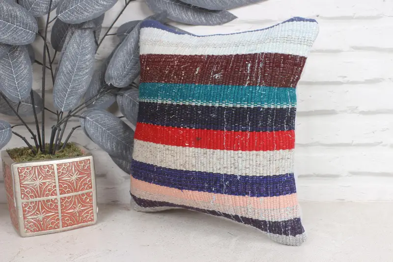 12x12 Blue Pillow, Handmade Kilim Cushion, Vintage Pillow, Home Decor Pillow, Cushion Cover, Christmas Cushion Cover - 3