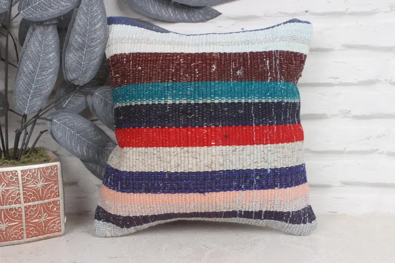 12x12 Blue Pillow, Handmade Kilim Cushion, Vintage Pillow, Home Decor Pillow, Cushion Cover, Christmas Cushion Cover - 1