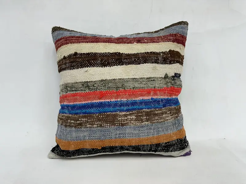 Meditation Pillow, Cushion Case, Shabby Chic Pillow Case, Kilim Pillow, Ethnical Kilim Rug Pillow, 20x20 Blue Pillow Sham, Handmade Kilim Cushion - 1