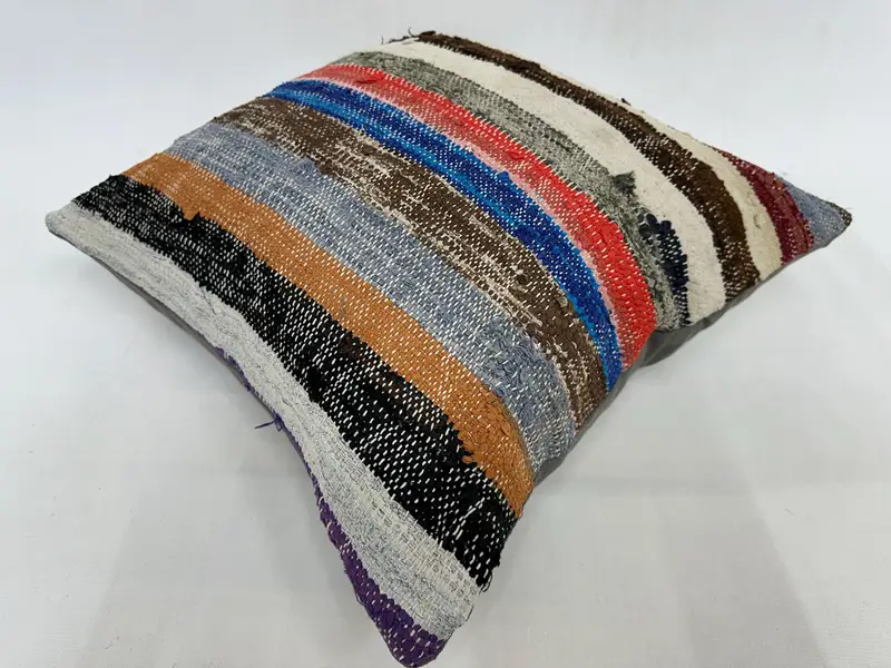 Meditation Pillow, Cushion Case, Shabby Chic Pillow Case, Kilim Pillow, Ethnical Kilim Rug Pillow, 20x20 Blue Pillow Sham, Handmade Kilim Cushion - 6