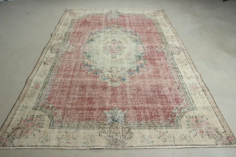 6.2x9.1 ft Vintage Rug, Turkish Large Rug, Red Blue Striped Wool Rug - 1