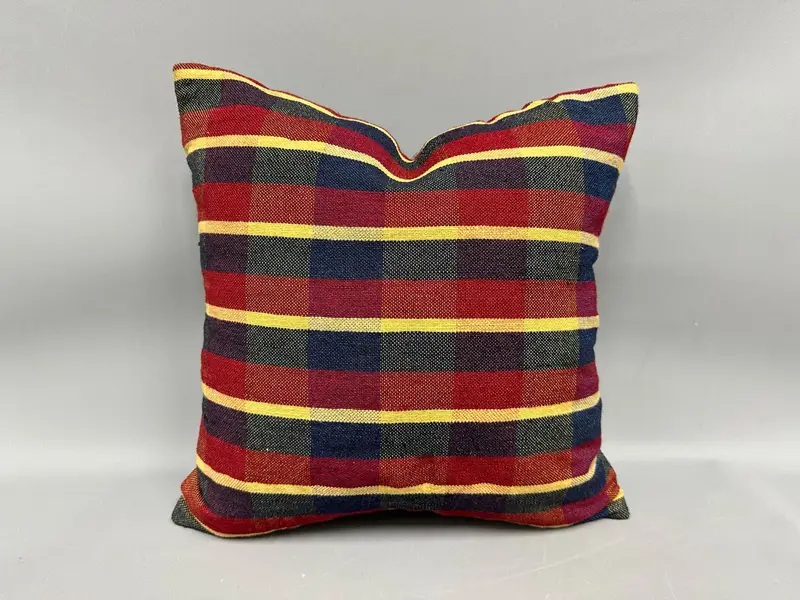 Vintage Kilim Pillow, Custom Pillow, Handmade Pillow, Boho Pillow Sham Cover, Muted Cushion, Kilim Cushion Sham, 18x18 Red Pillow Case, Pillow - 1