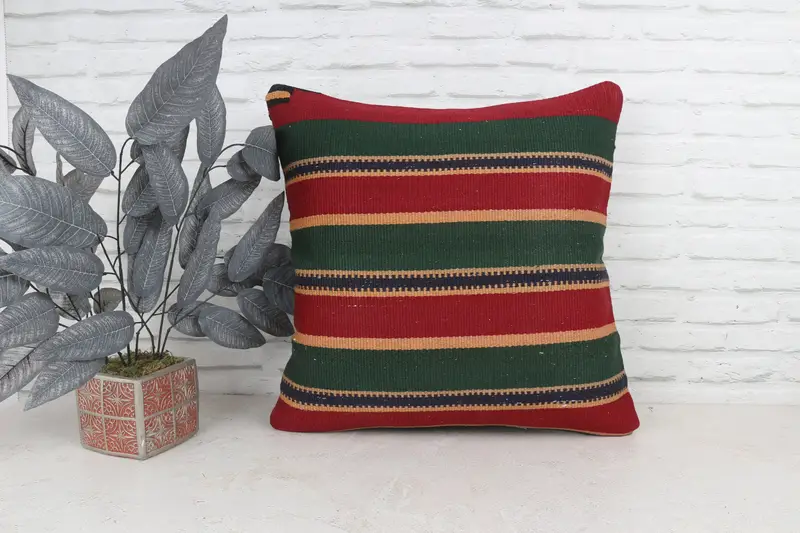Handmade Kilim Cushion, Vintage Pillow, Home Decor Pillow, Pillow Sham, Handmade Throw Pillow, Tribal Pillow Sham, 22x22 Red Pillow Case - 1