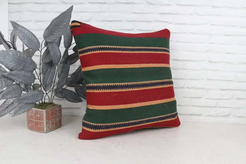 Handmade Kilim Cushion, Vintage Pillow, Home Decor Pillow, Pillow Sham, Handmade Throw Pillow, Tribal Pillow Sham, 22x22 Red Pillow Case - 4