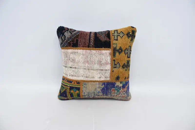 Outdoor Vintage Wool Pillow, Orange 40x40 cm Moroccan Cushion Case - 1