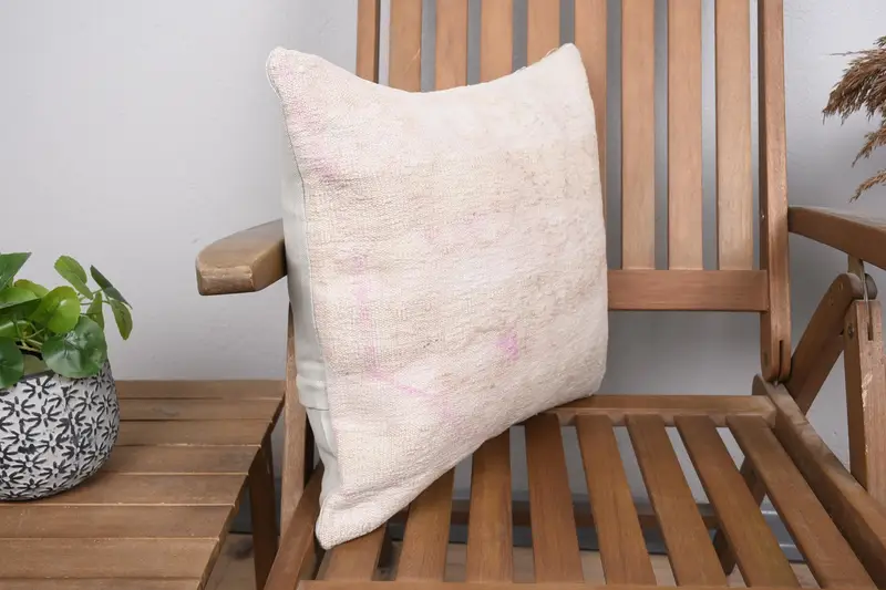Turkish Kilim Pillow, 18x18 Beige Pillow Cover, Kilim Cushion Sham, Nautical Throw Pillow Sham, Cushion Case, Pillow for Sofa, Office Chair Cushion - 2
