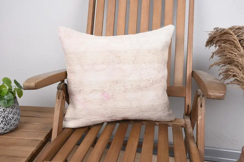 Turkish Kilim Pillow, 18x18 Beige Pillow Cover, Kilim Cushion Sham, Nautical Throw Pillow Sham, Cushion Case, Pillow for Sofa, Office Chair Cushion - 1