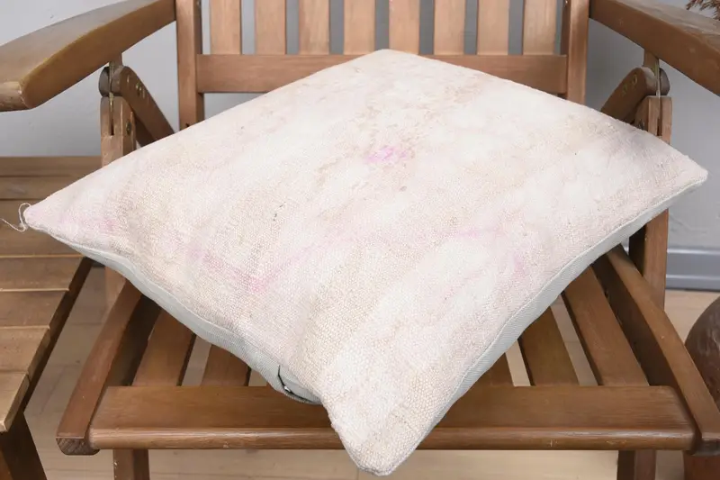 Turkish Kilim Pillow, 18x18 Beige Pillow Cover, Kilim Cushion Sham, Nautical Throw Pillow Sham, Cushion Case, Pillow for Sofa, Office Chair Cushion - 4