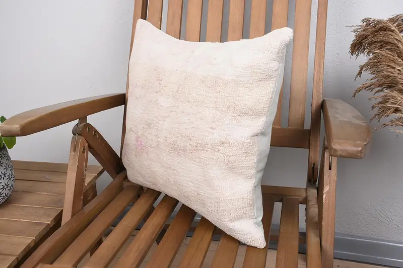 Turkish Kilim Pillow, 18x18 Beige Pillow Cover, Kilim Cushion Sham, Nautical Throw Pillow Sham, Cushion Case, Pillow for Sofa, Office Chair Cushion - 3