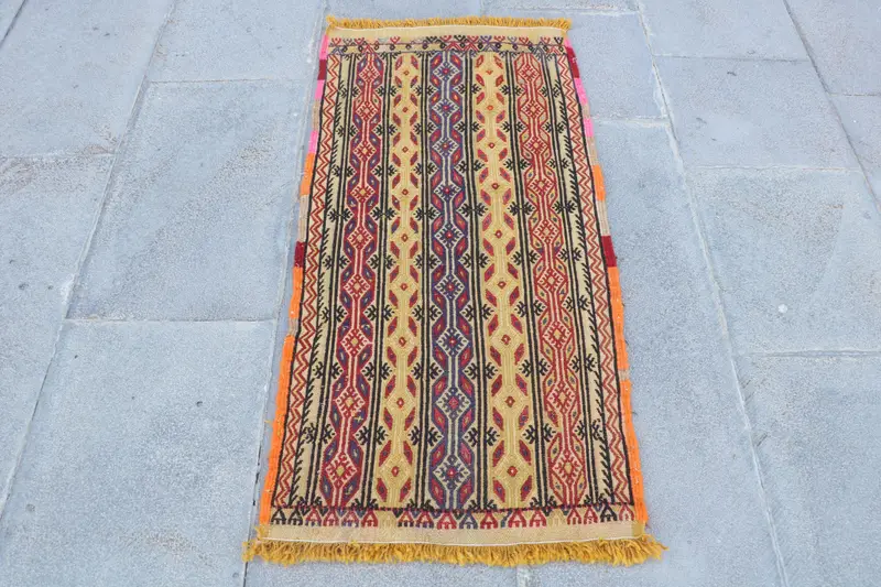 Vibrant Yellow Rug, 1.4x3 ft Polka Dot Design