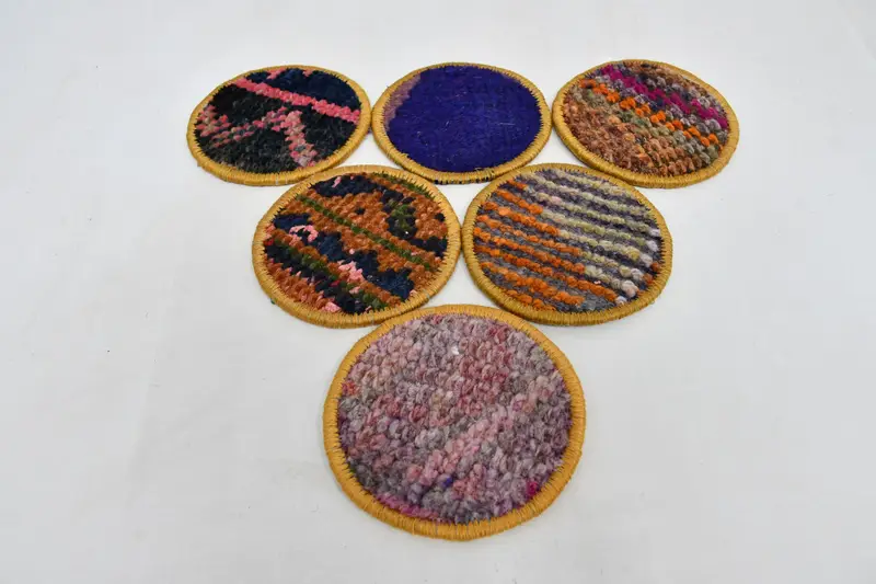 Böhmische runde Untersetzer, blaue und orangefarbene Tischuntersetzer