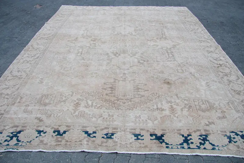 9.7x12.4 ft Vintage Rug, Turkish Oversize Rug, Gray Blue Patchwork Rug - 1