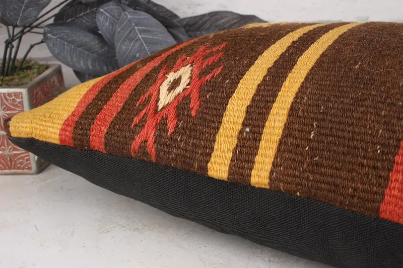 Pillow for Sofa, 16x24 Brown Cushion, Bed Pillow Sham, Kilim Cushion Sham, Pillow Case, Yoga Pillow Cover, Throw Kilim Pillow - 6