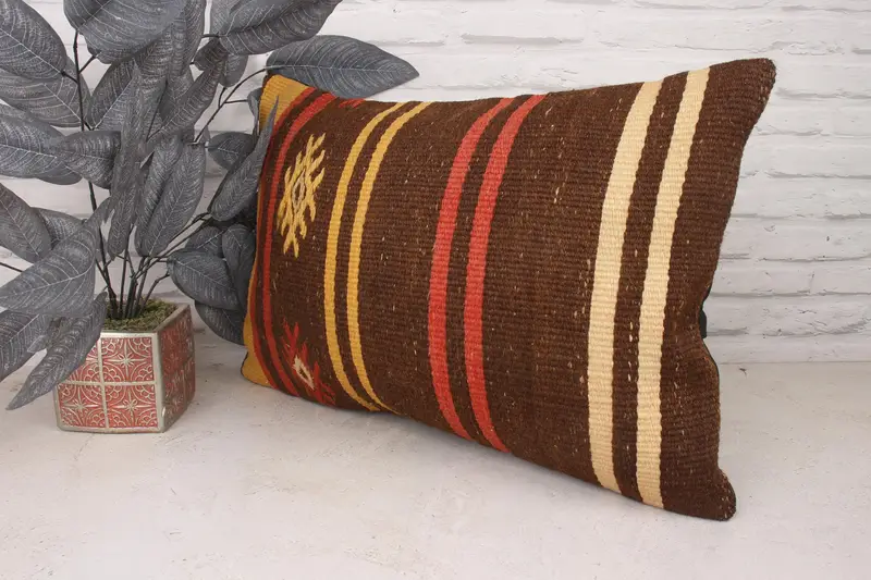 Pillow for Sofa, 16x24 Brown Cushion, Bed Pillow Sham, Kilim Cushion Sham, Pillow Case, Yoga Pillow Cover, Throw Kilim Pillow - 4