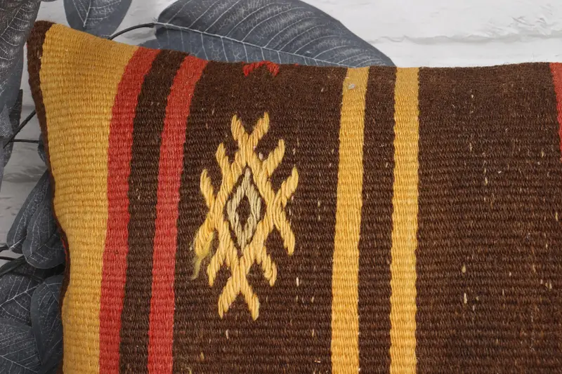 Pillow for Sofa, 16x24 Brown Cushion, Bed Pillow Sham, Kilim Cushion Sham, Pillow Case, Yoga Pillow Cover, Throw Kilim Pillow - 2