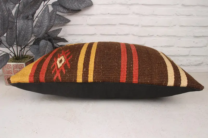 Pillow for Sofa, 16x24 Brown Cushion, Bed Pillow Sham, Kilim Cushion Sham, Pillow Case, Yoga Pillow Cover, Throw Kilim Pillow - 5