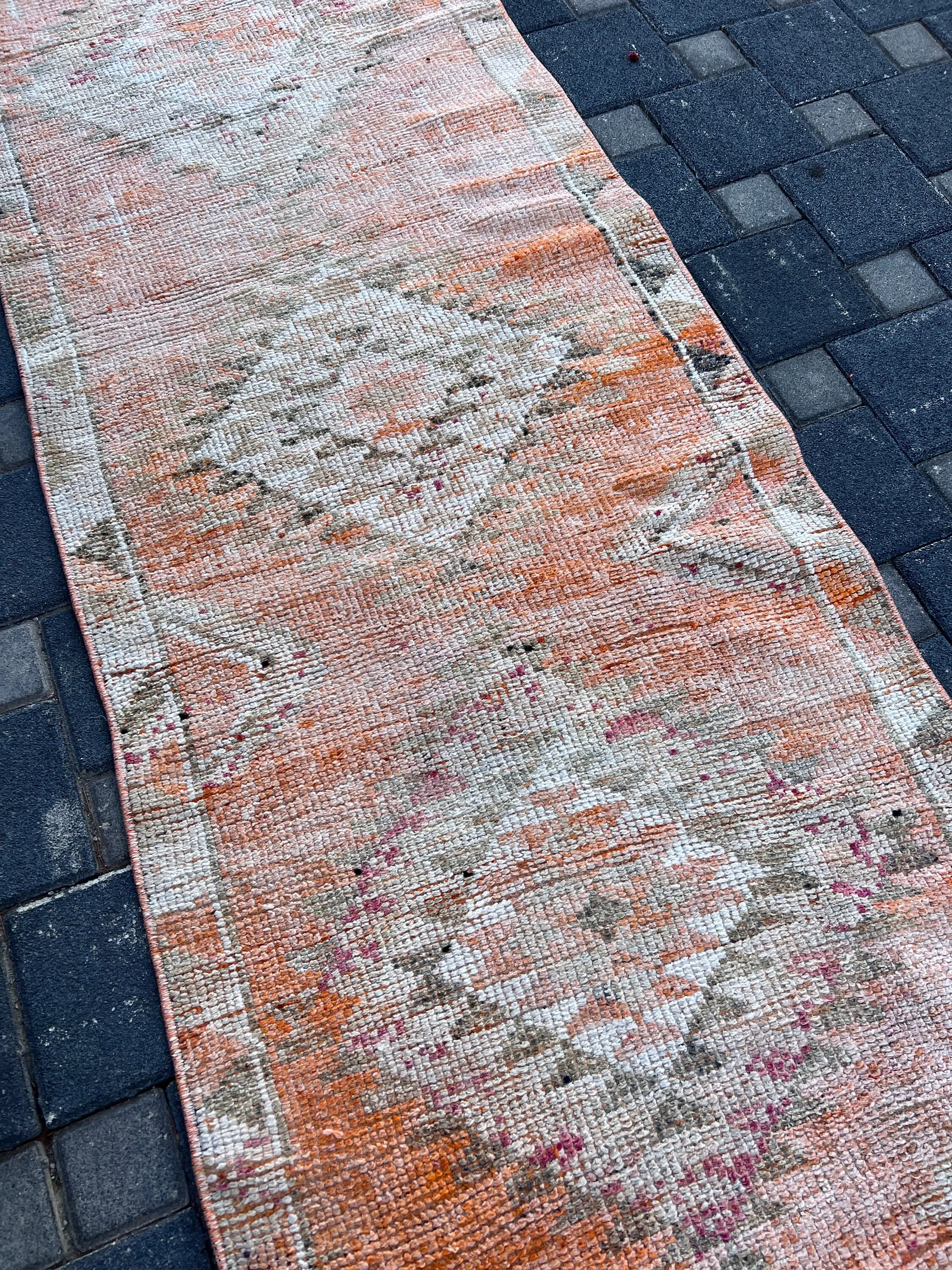 2.8x11.9 ft Turkish Rug, Runner Vintage Rug, Orange Oriental Rug - 1