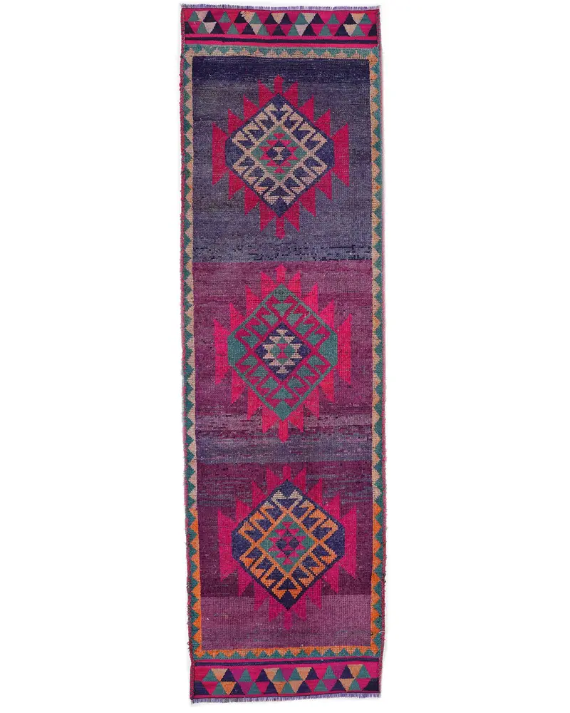 ピンクとブルーの花柄ラグ、3.3x11.4フィートのシックな装飾