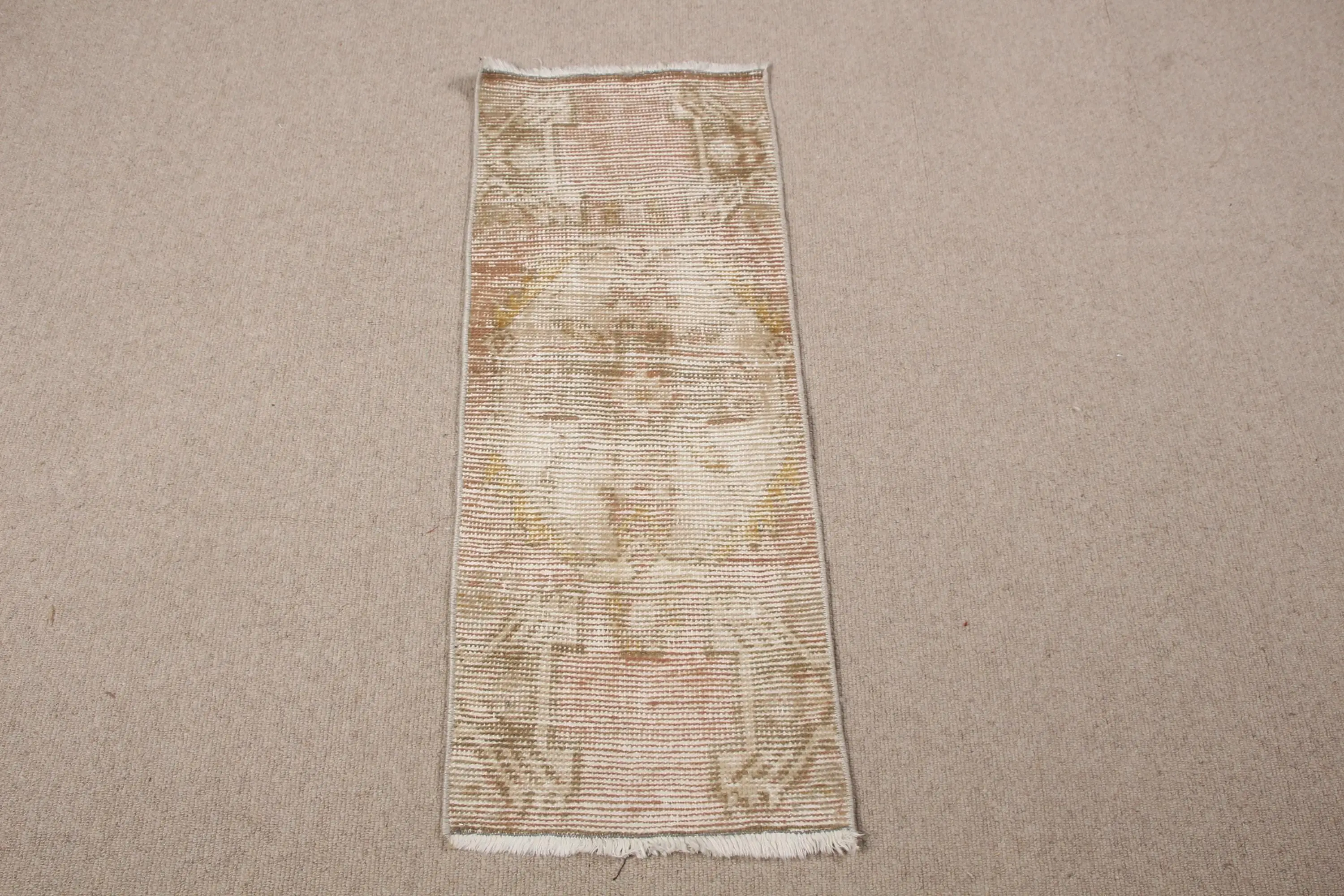 Vintage Turkish Rug, 1.2x3.1 ft Rug, Brown White Solid Rug - 1