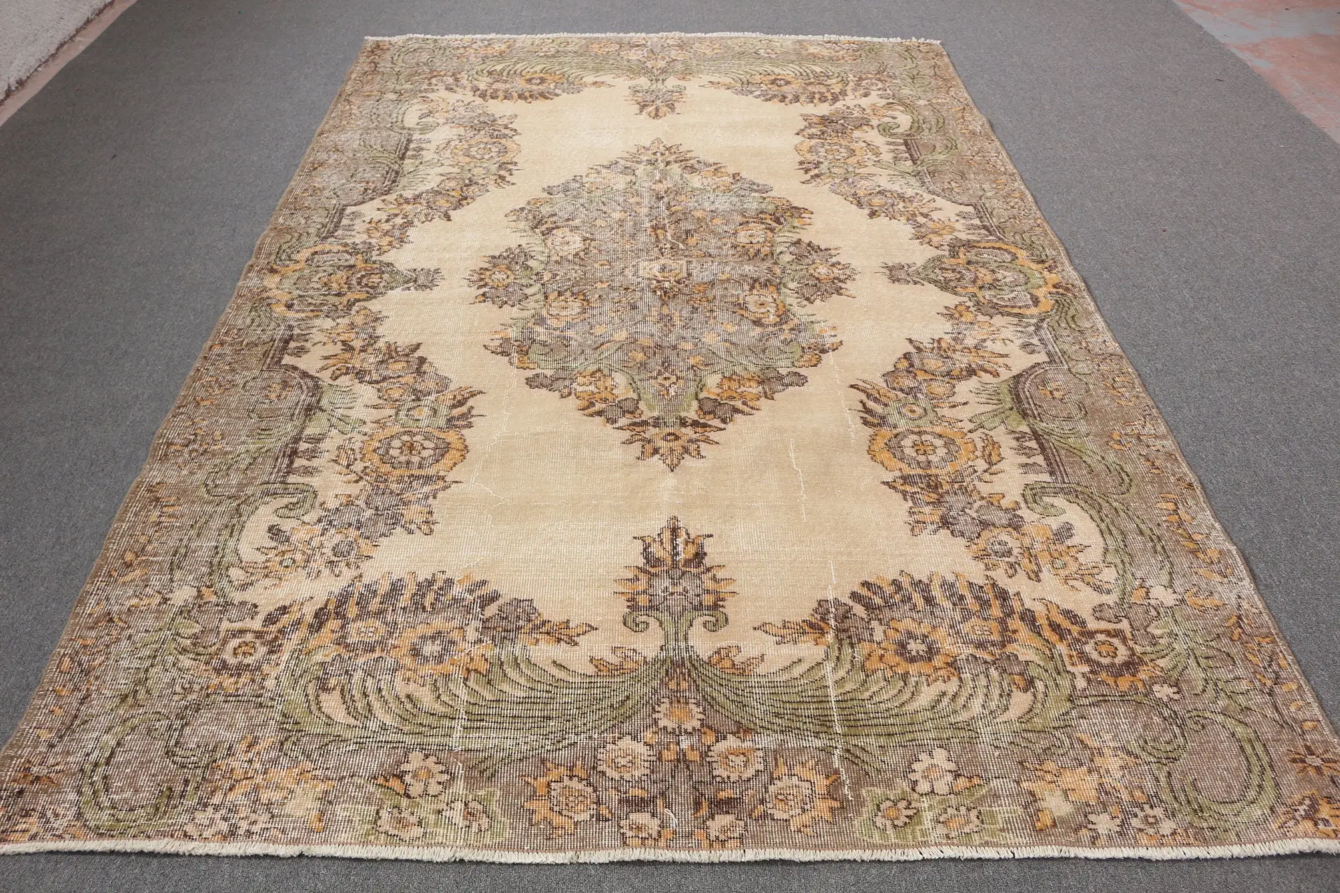 Vintage Turkish Large Rug 6.4x9.8 ft, Brown Wool Rug - 1