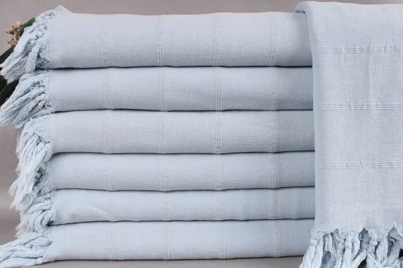 Turkish Blanket Baby Blue Stonewashed Throw, 71x91 Inches