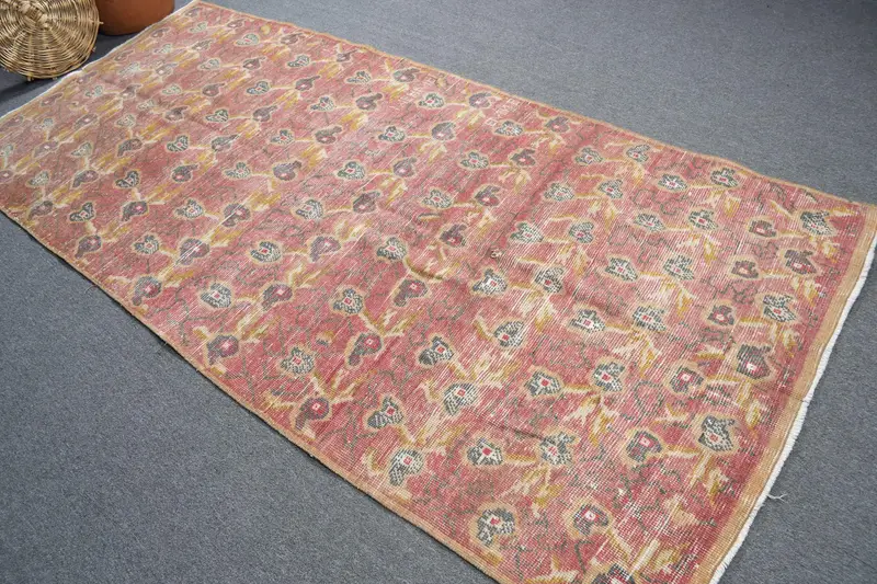 Turkish 4.2x9.2 ft Rug, Area Vintage Rug, Red Yellow Oriental Wool Rug - 1