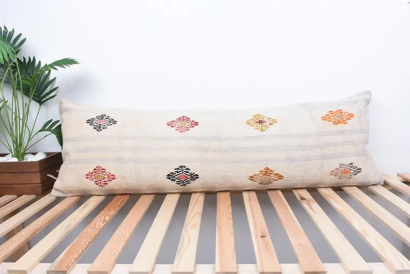 Pillow Sham, Boho Pillow, Boho Pillow Sham Cover, Interior Designer Pillow, 16x48 White Pillow Cover, Shabby Chic Cushion, Aesthetic Pillow - 1