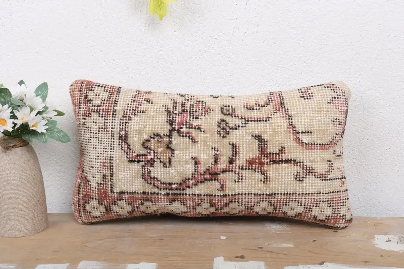 Ethnical Kilim Rug Pillow, 8x16 Beige Cushion Case, Anatolian Cushion Case, Home Decor Pillow, Pillow Case, Bolster Pillow Cover, Pillow for Couch - 2