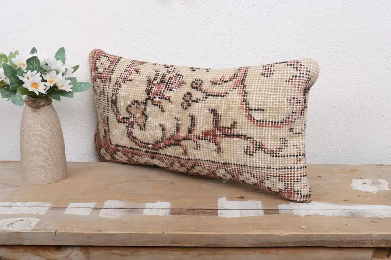 Ethnical Kilim Rug Pillow, 8x16 Beige Cushion Case, Anatolian Cushion Case, Home Decor Pillow, Pillow Case, Bolster Pillow Cover, Pillow for Couch - 4