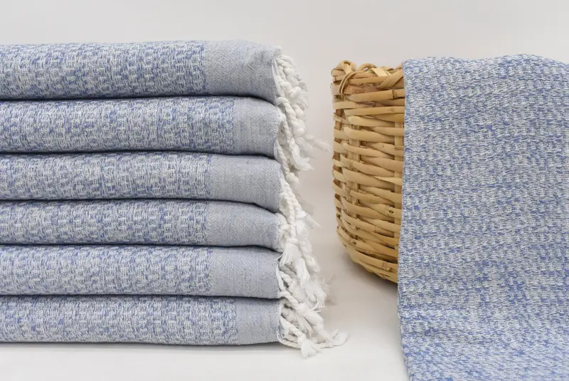 Beach Towel Handmade Turkish Cotton Blue, 70x40 Inches