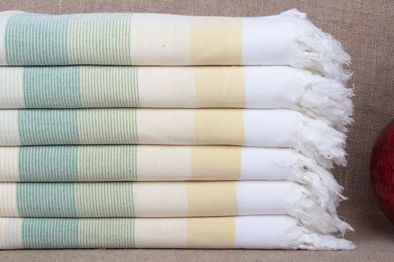 Wholesale Organic Yellow-Green Striped Peshtemal, 40x67 Inches