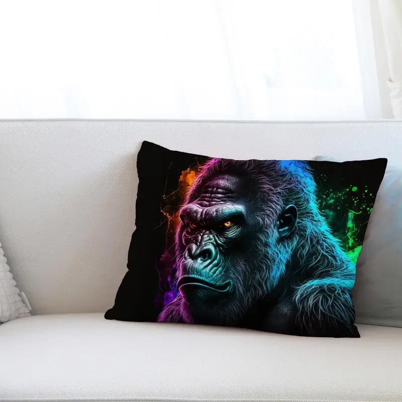 Almohada con estampado abstracto de gorila: acento vibrante para salas de juegos y juegos