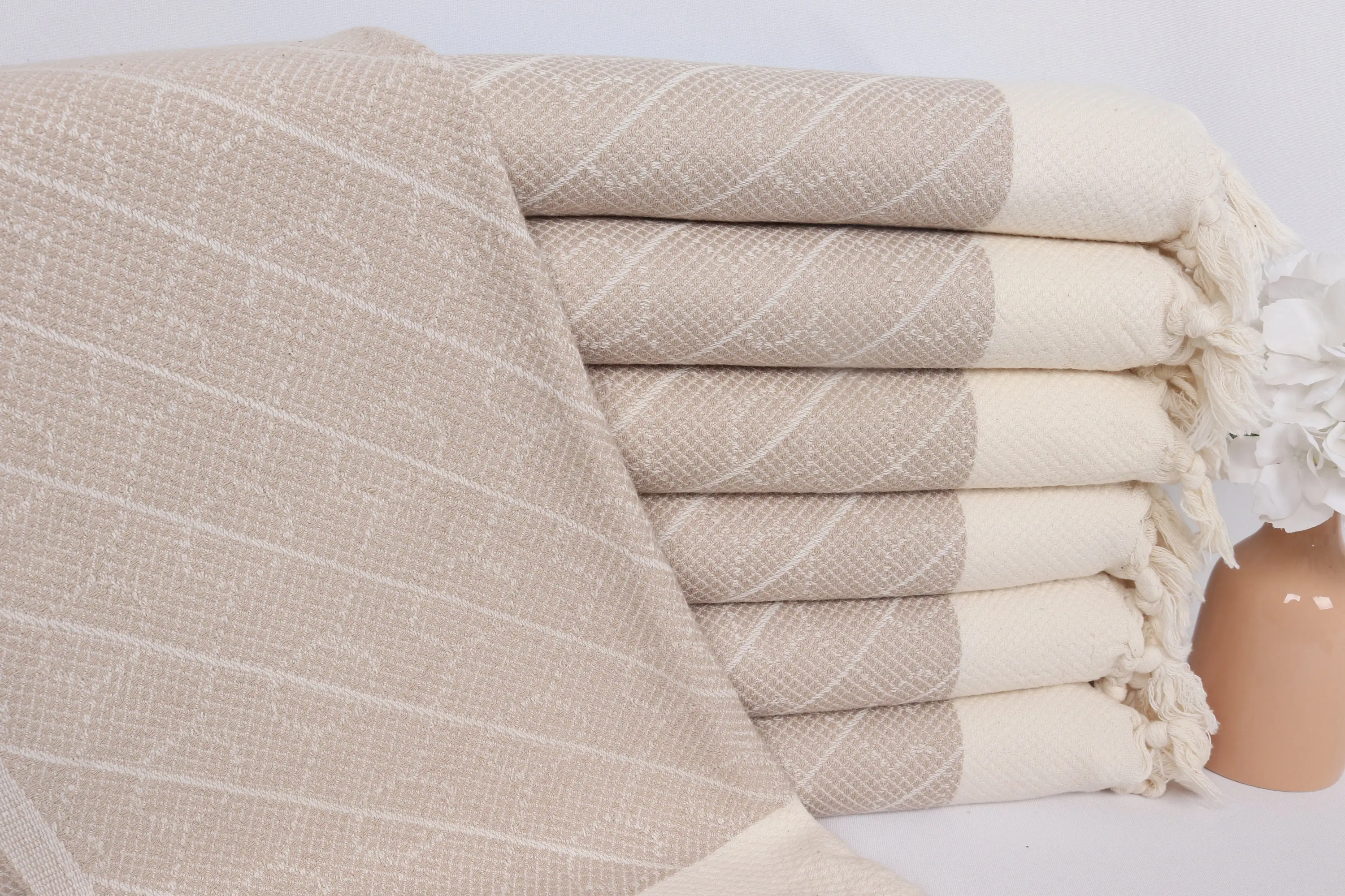 Wedding Favors Geometric Light Beige Cotton Tea Towel, 18x36 Inches - 1