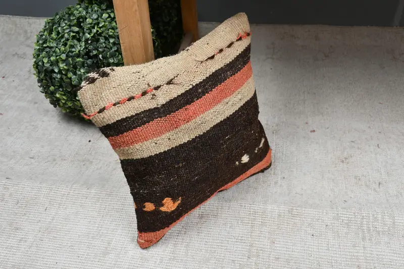 Ikat Pillow Case, 12x12 Brown Pillow Case, Boho Pillow Sham Cover, Comfy Throw Pillow Cover, Handmade Kilim Cushion, Pillow for Couch, Pillow Sham - 7