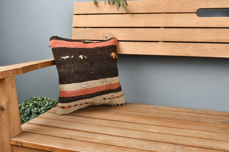 Ikat Pillow Case, 12x12 Brown Pillow Case, Boho Pillow Sham Cover, Comfy Throw Pillow Cover, Handmade Kilim Cushion, Pillow for Couch, Pillow Sham - 1