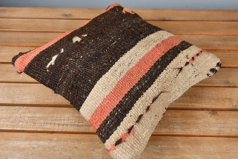 Ikat Pillow Case, 12x12 Brown Pillow Case, Boho Pillow Sham Cover, Comfy Throw Pillow Cover, Handmade Kilim Cushion, Pillow for Couch, Pillow Sham - 2