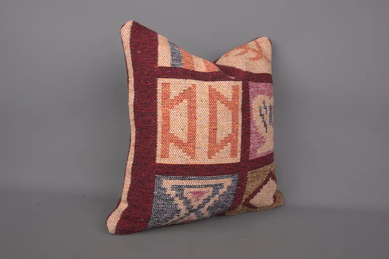 18x18 Orange Pillow Sham, Pillow for Couch, Kilim Pillow Cover, Kilim Pillow, Handmade Cushion, Bohemian Cushion Cushion, Cushion - 1